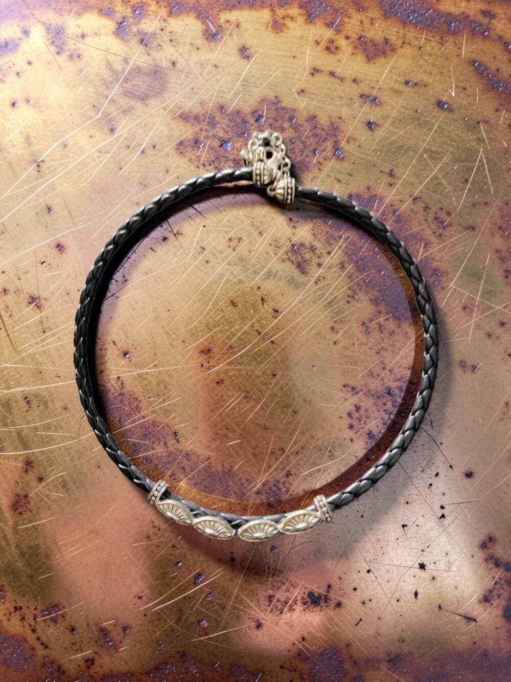 Napier black leather braid necklace Silver Tone Design Choker